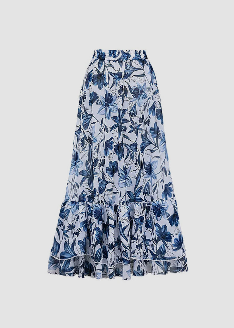 V Neck Lace Up Printed One Piece Swimsuit and Skirt