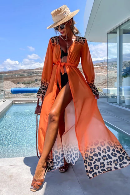 Leopard Print Tie Waist Kaftan