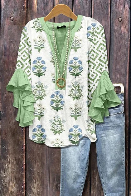 Haut à manches volantées et imprimé floral rétro pour femme, tenue vintage des années 90, chemises amusantes, élégantes et classe, jolie tenue d'été