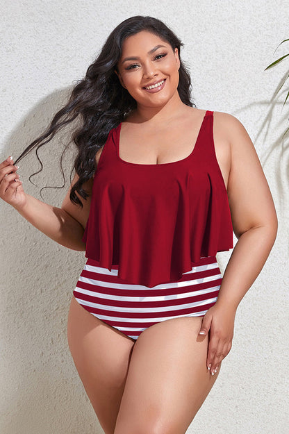 (L-4XL) Floral High Waist Bikini Set