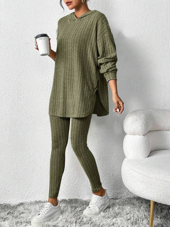 with Textured Two-Piece Set, Casual Long-Sleeved Hoodie and Leggings Suit, Women's Clothing