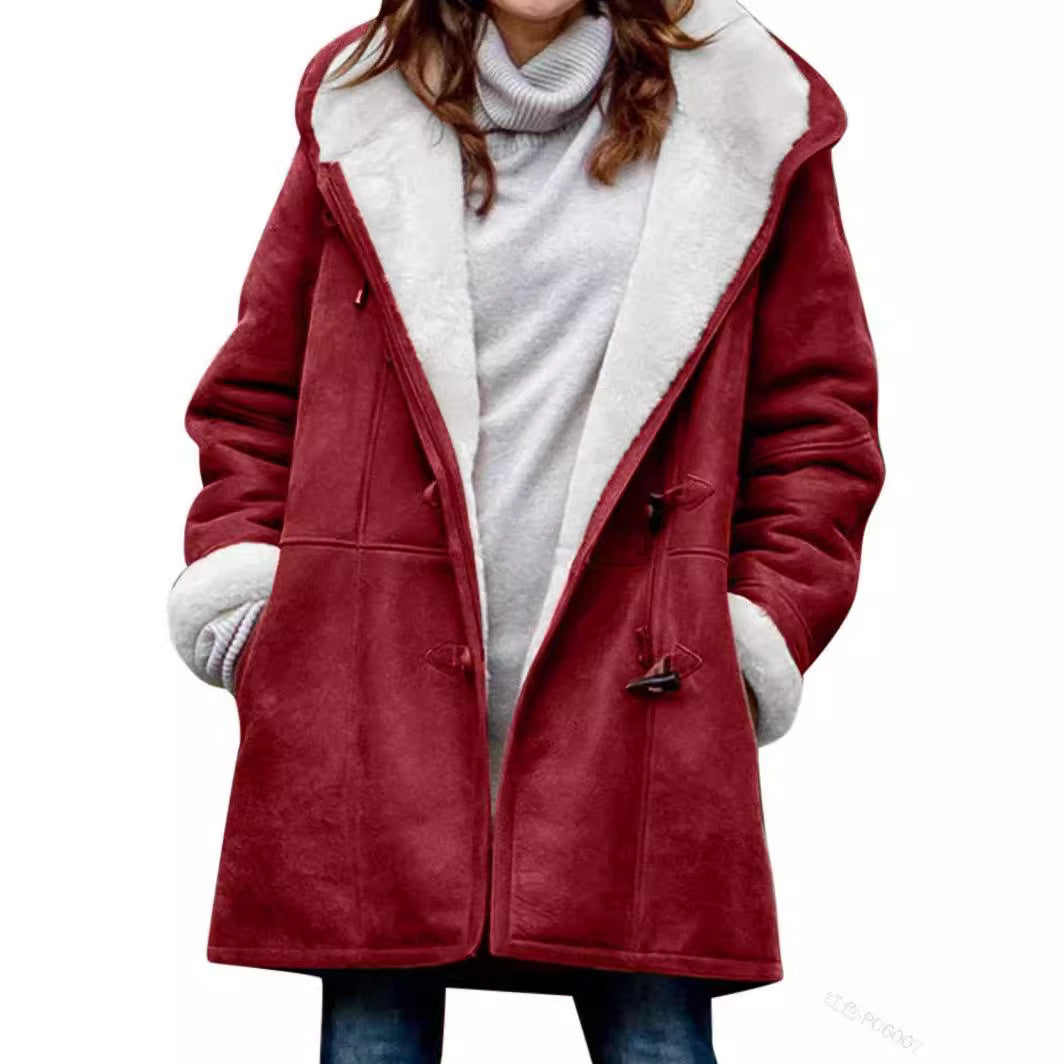 Winter Coat for Women 2024 Plus Size Warm Fleece Lined Jackets Button Down Hooded Parka Peacoat Outerwear with Pocket