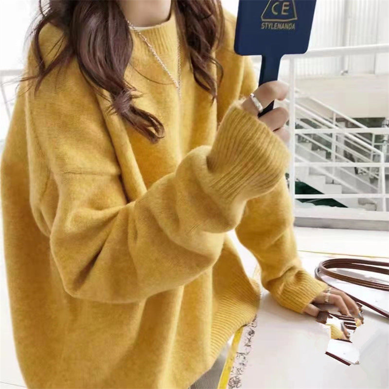 2024Solid Color Knitwear Pullover Women's Autumn and Winter New Soft Glutinous Loose Outer Wear Gentle Inner Bottoming Shirt