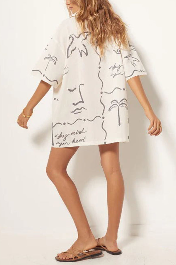 Free and True Linen Blend Hand-painted Print Blouse and Pocketed Shorts Set - Seldom Seen Styles