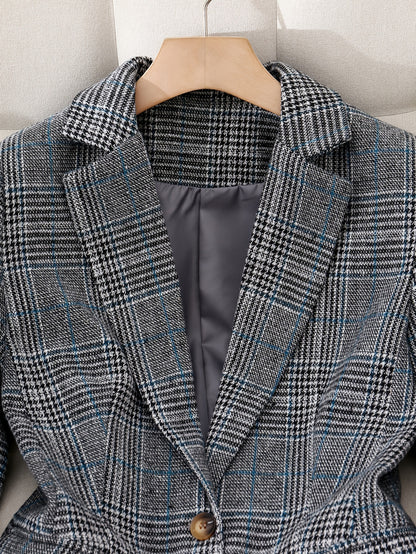 Women's Elegant Plaid Casual Suit Coat - Fashion long sleeve，Cardigan Fashionable Jacket with Pockets