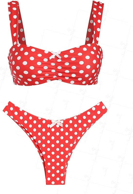 Contrast Color Red Gingham Spliced High Leg Cheeky Bikini Set - Seldom Seen Styles