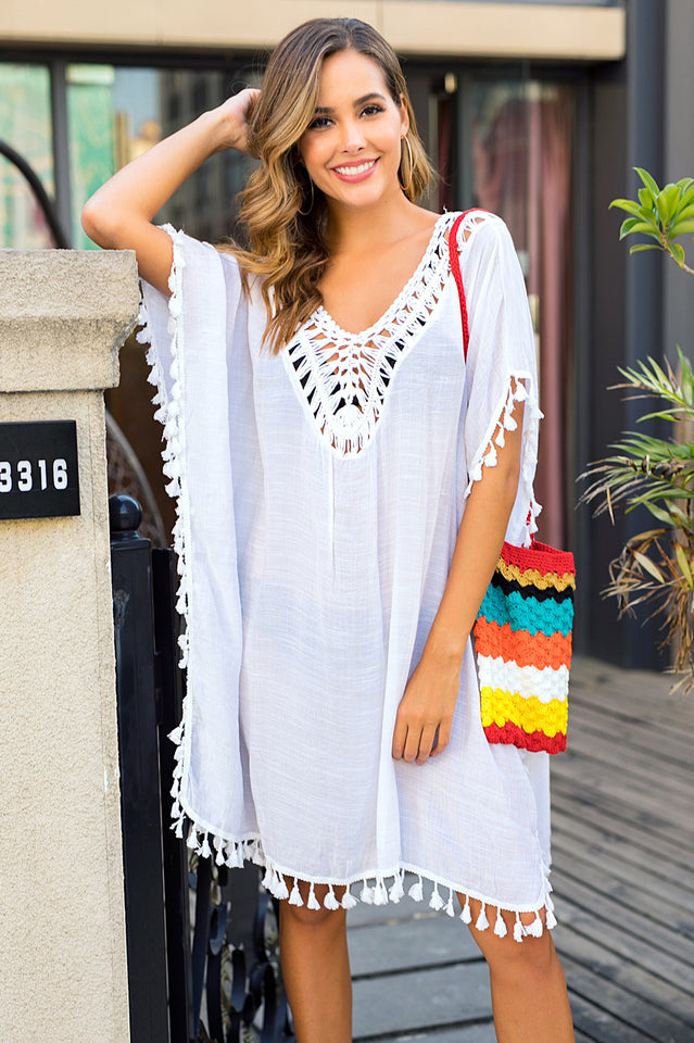 Fringe Hem Openwork Cover-Up Dress - Seldom Seen Styles