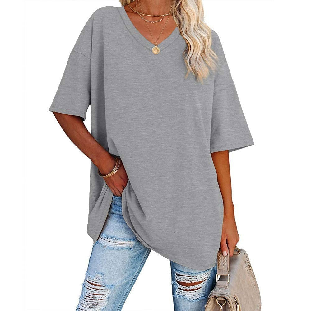 Women's Loose Fit V-Neck T-Shirt Short Sleeve Casual Summer Tops Solid Color Lightweight Breathable Cotton Blend Tee Shirt for Women - Seldom Seen Styles