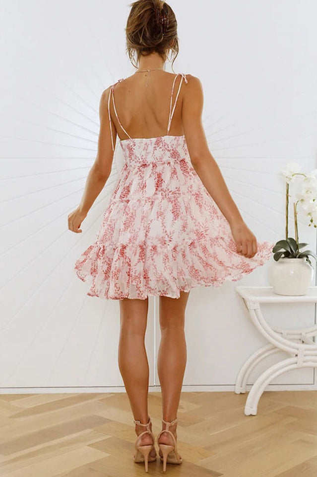 Women's Floral Mini Dress Ruffle Hem Spaghetti Strap Summer Dress - Seldom Seen Styles
