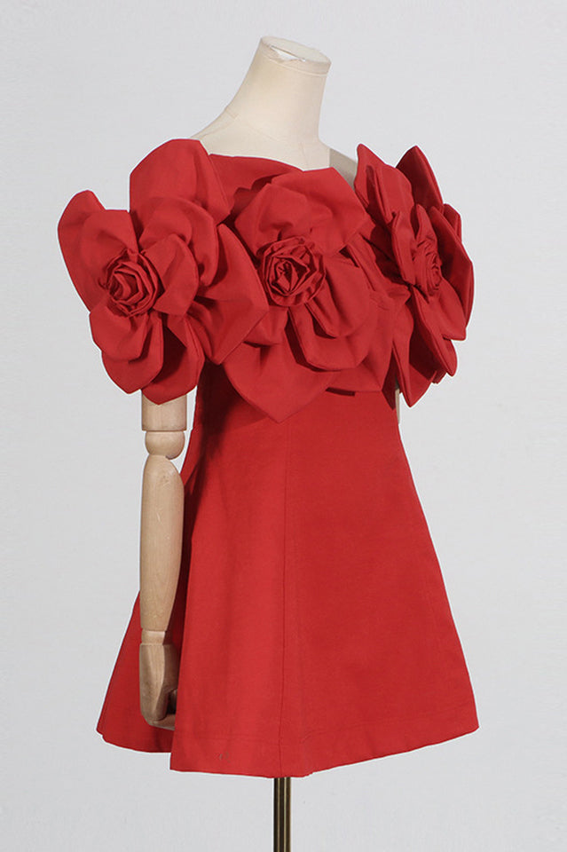 Women's Pink Flower Off Shoulder Mini Dress 3D Floral Elegant Party Cocktail Dress - Seldom Seen Styles