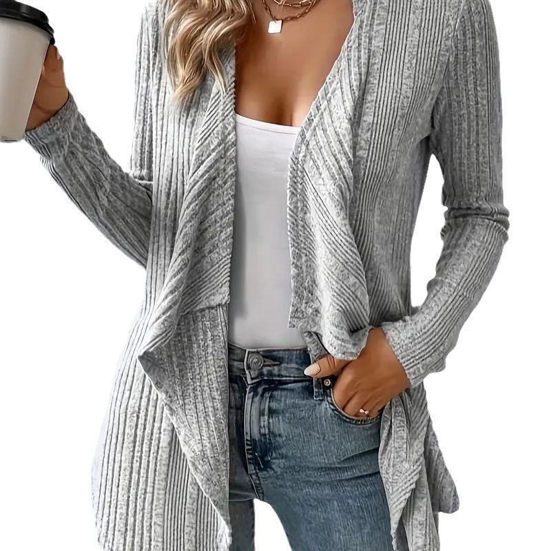 Cardigan Sweaters for Women Waterfall Open Front Long Sleeve Solid Color Fall Winter Coat Casual - Seldom Seen Styles