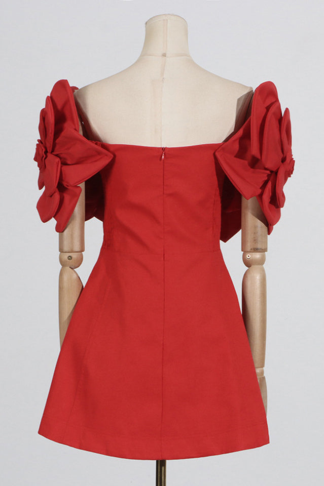 Women's Pink Flower Off Shoulder Mini Dress 3D Floral Elegant Party Cocktail Dress - Seldom Seen Styles