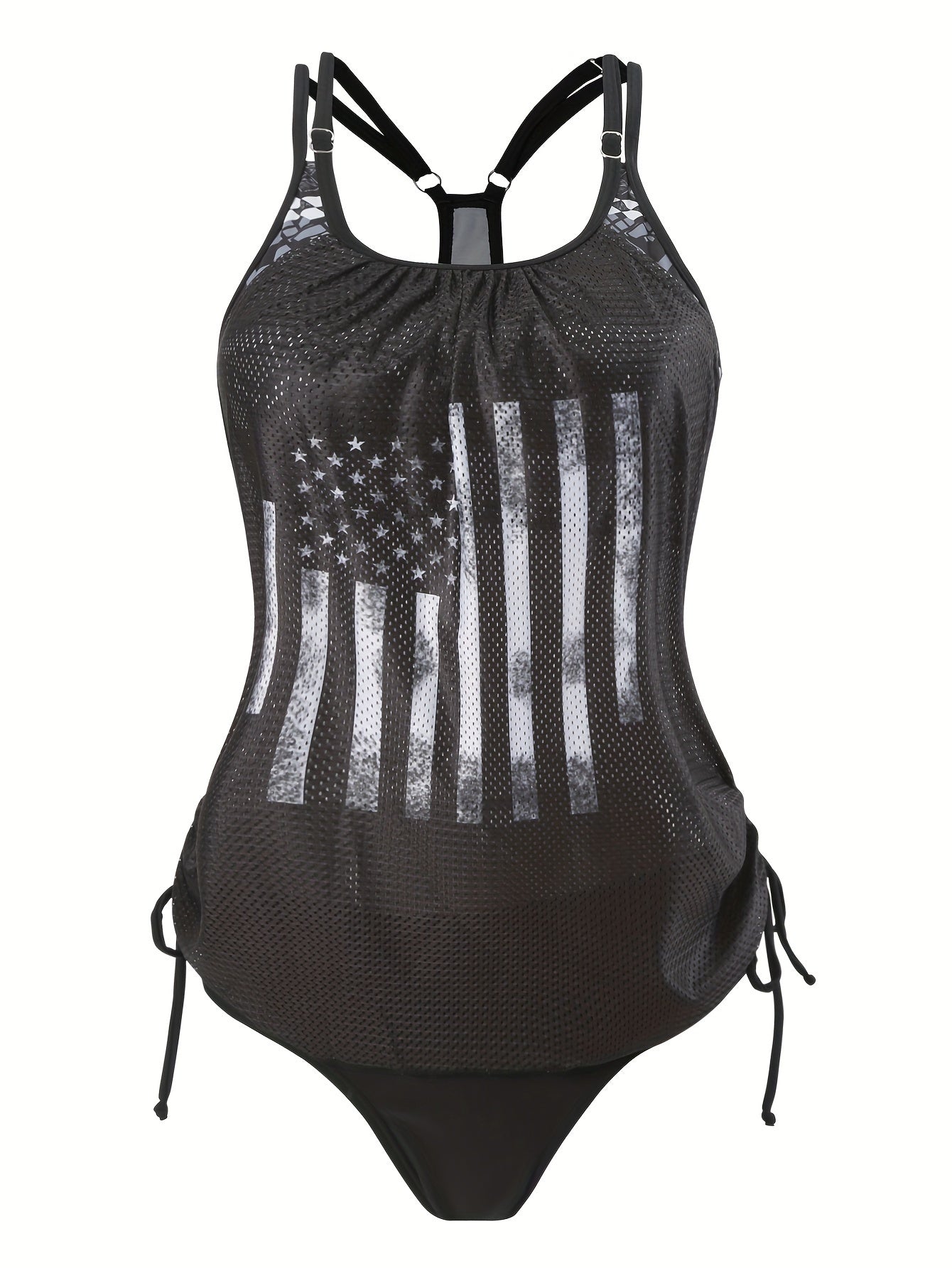 Geometric American Flag Print Elastic Waist Two-Piece Tank Top，Cutout Strap Slimming Swimsuit，Women's Swimsuit and Clothing - Seldom Seen Styles