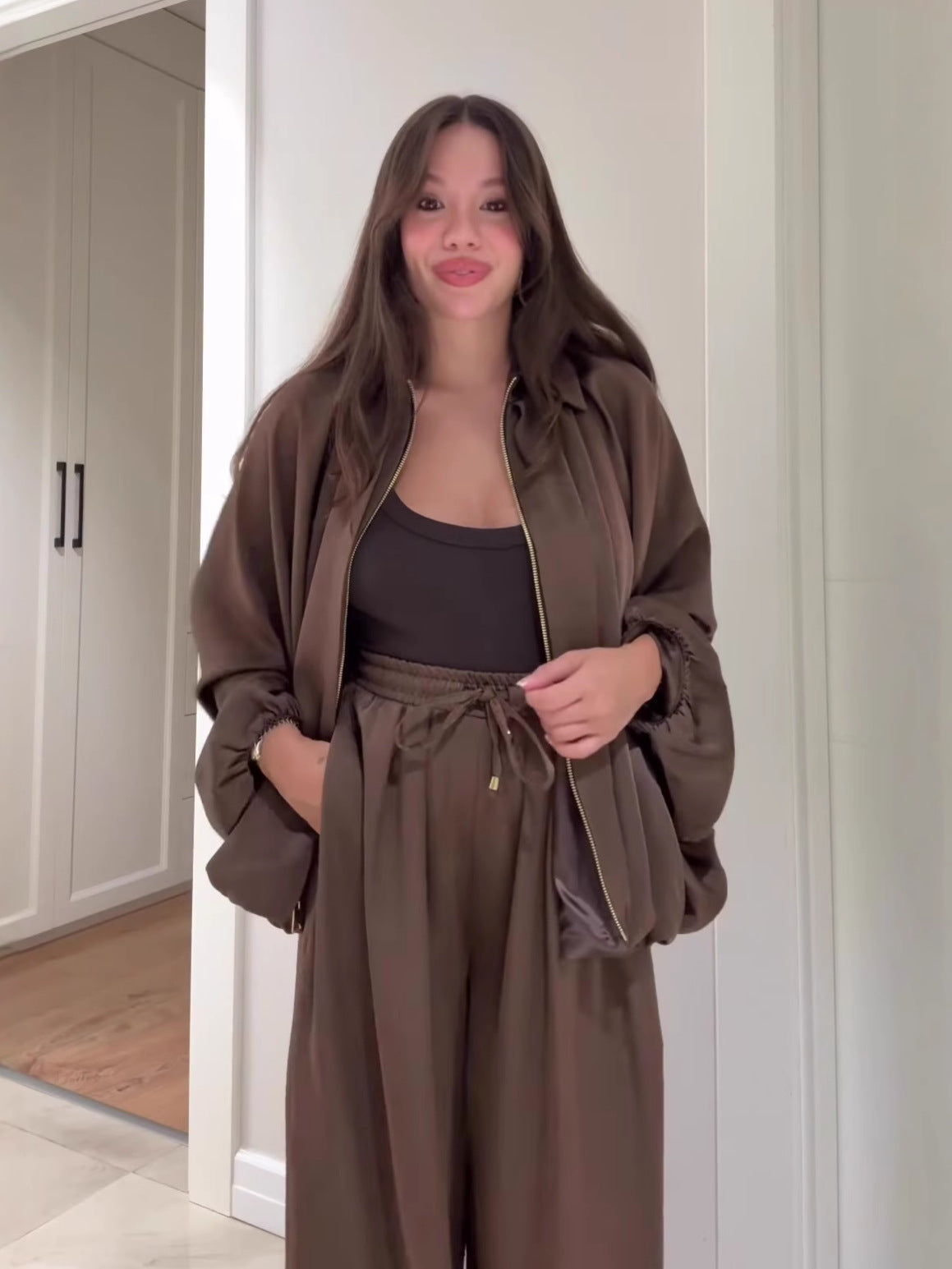 Women's 2 Piece Outfits Oversized Fleece Sweatsuit Zip Up Long Sleeve Sweatshirt with Wide Leg Sweatpants - Seldom Seen Styles