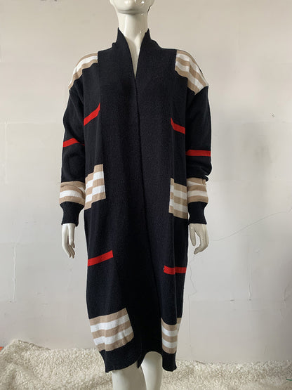 Long  Striped Sweater Cardigan  Loose Large Sweater Coat