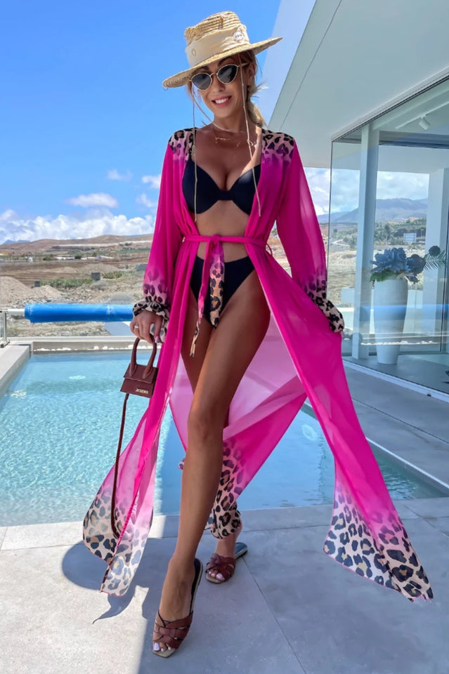 Leopard Print Tie Waist Kaftan - Seldom Seen Styles