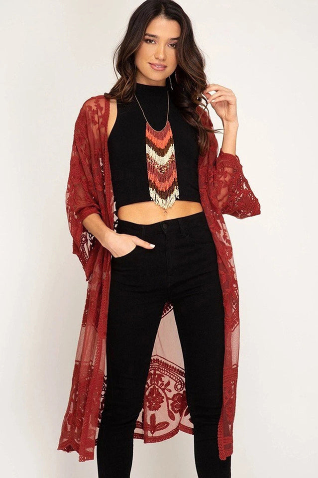Hollow Out Lace Kimono Cover Up - Seldom Seen Styles