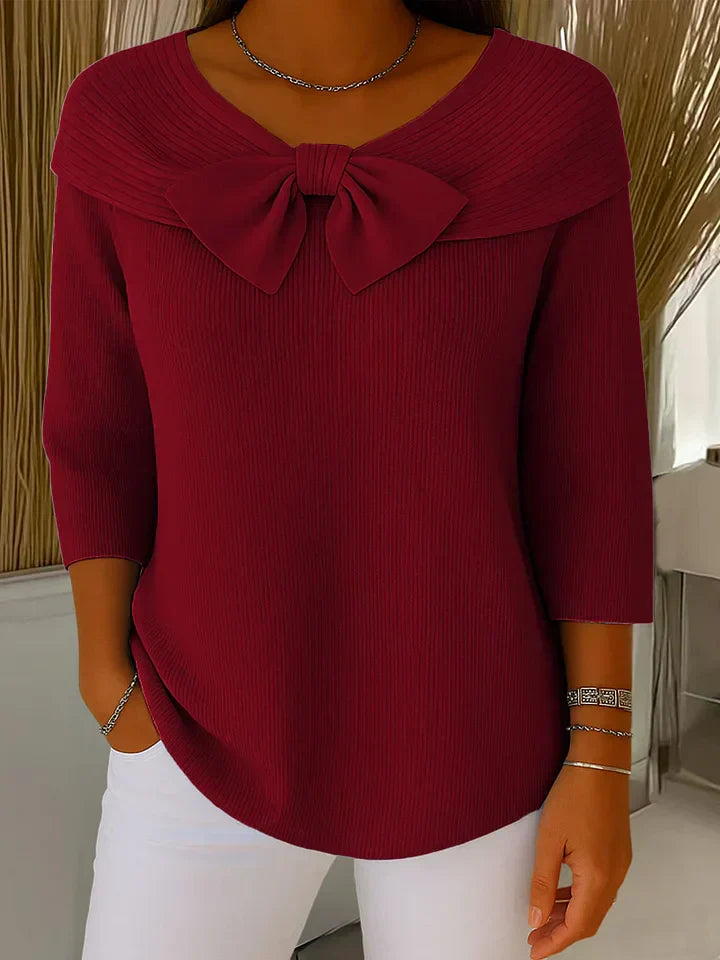 Serenna – Women's Sweater with Bow and Round Neckline - Seldom Seen Styles