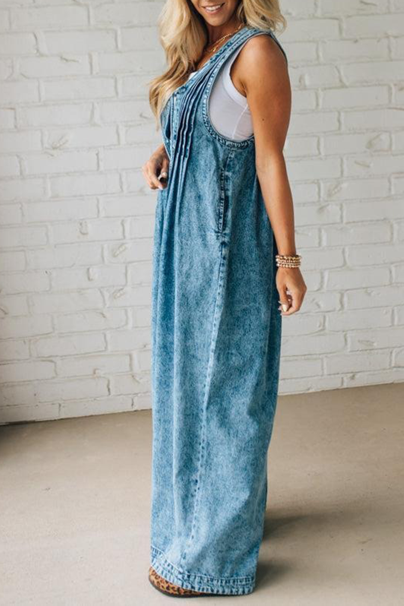 Ladies' Shoulder Strap Hollow Splicing Pleated Casual Jumpsuit - Seldom Seen Styles