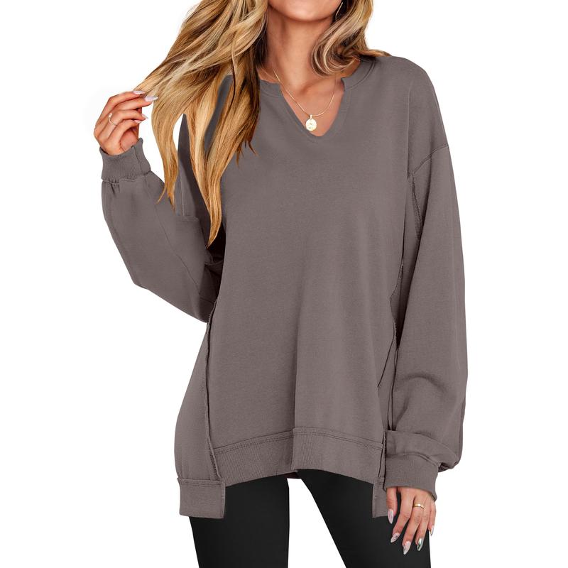 Womens Oversized Sweatshirt V Neck Long Sleeve Tunic Lightweight Pullover 2025 Winter Casual Tops Teen Girl Outfits - Seldom Seen Styles