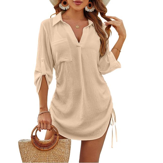 Womens Bathing Suit Cover Ups Bikini Swimsuit Coverup Drawstring Beach Dress Shirt - Seldom Seen Styles