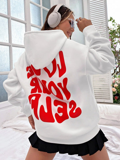 Oversized “Love Yourself” Positive Message Hoodie