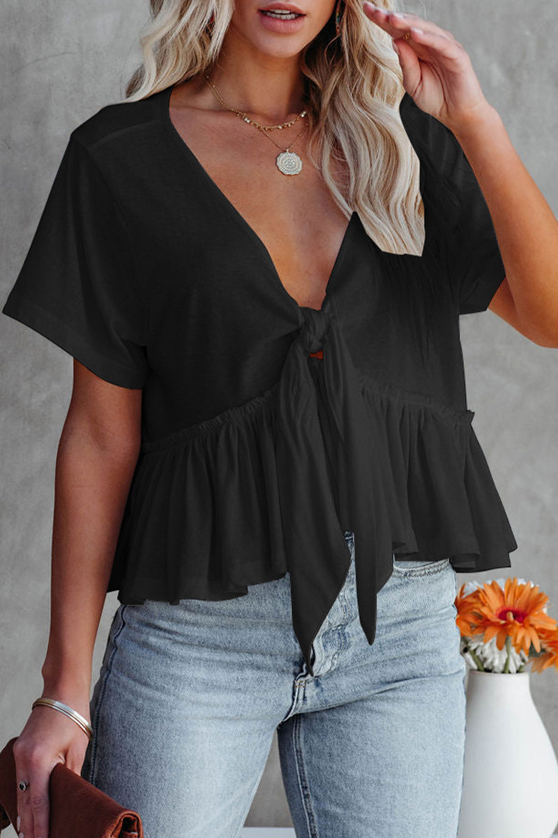 Sexy Daily Solid Bandage POLO Collar Blouses(5 Colors) - Seldom Seen Styles