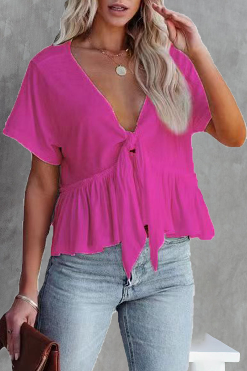 Sexy Daily Solid Bandage POLO Collar Blouses(5 Colors) - Seldom Seen Styles
