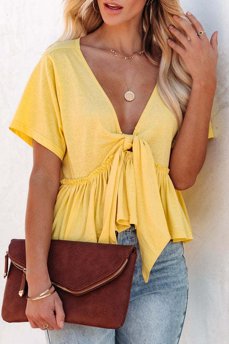 Sexy Daily Solid Bandage POLO Collar Blouses(5 Colors) - Seldom Seen Styles