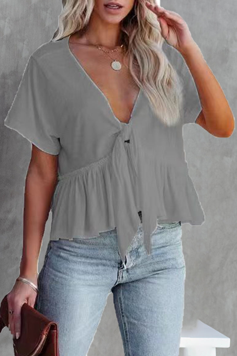 Sexy Daily Solid Bandage POLO Collar Blouses(5 Colors) - Seldom Seen Styles