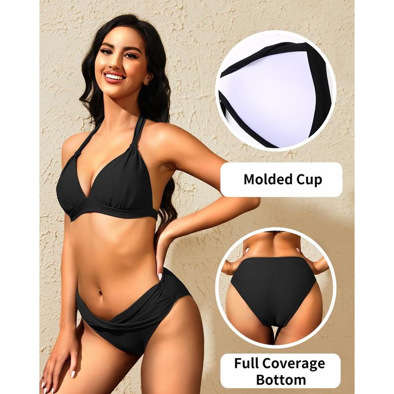 Women Two Piece Bathing Suits Push Up Bikini Set Halter Swimsuit Vintage Swimwear - Seldom Seen Styles