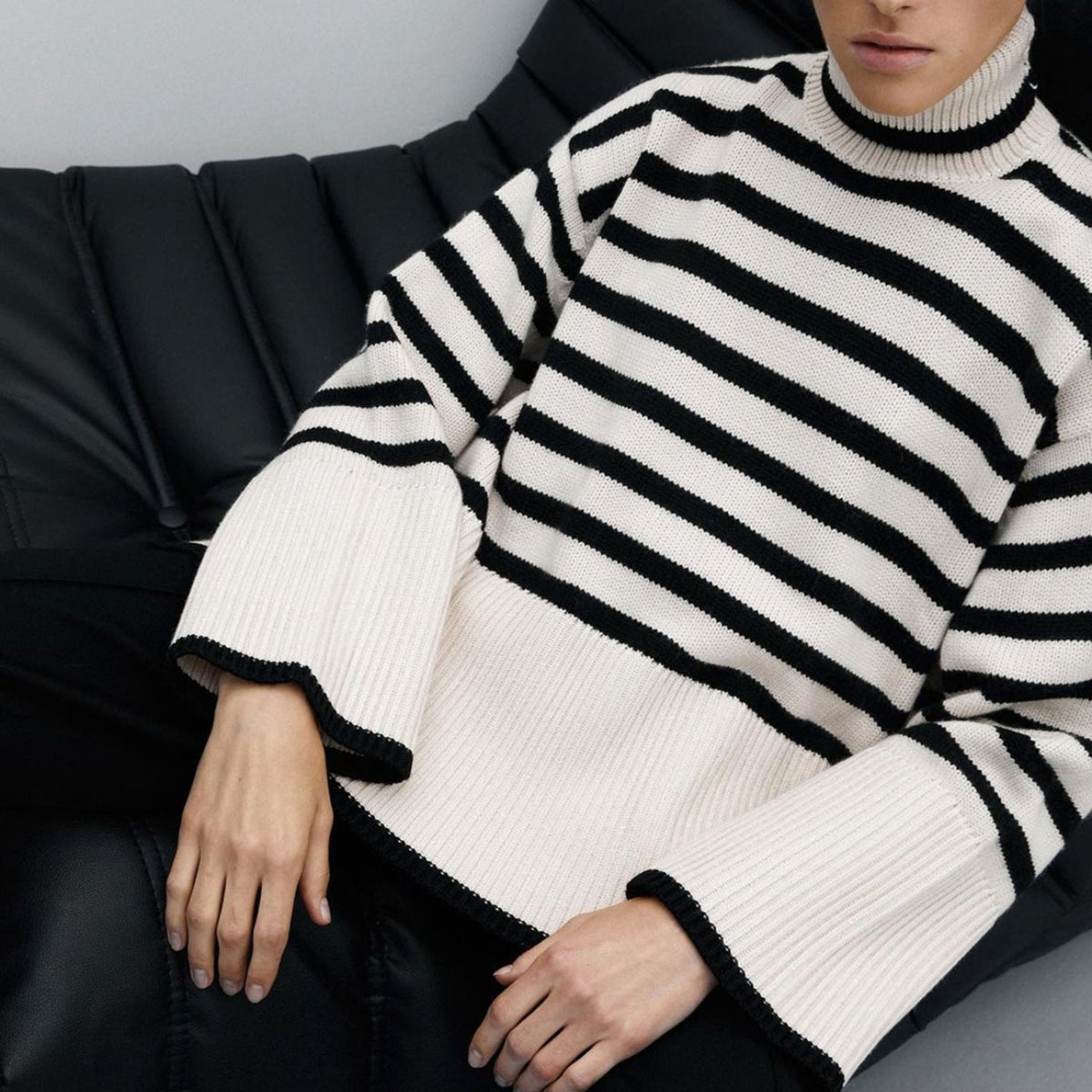 Tracy - Oversized Striped Turtleneck Sweater - Seldom Seen Styles