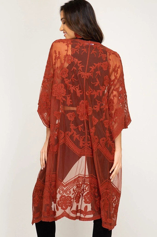 Hollow Out Lace Kimono Cover Up - Seldom Seen Styles