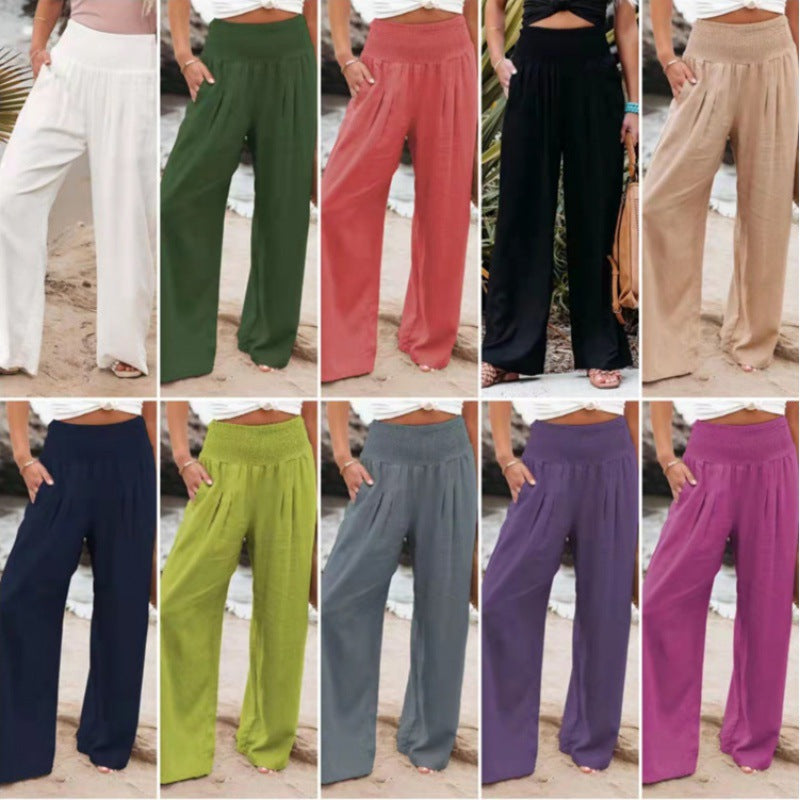 Women Linen Palazzo Pants Summer Boho Wide Leg High Waist Casual Lounge Pant 2025 Beach Travel Vacation Outfits - Seldom Seen Styles