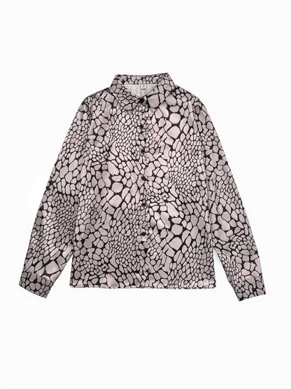 Long Sleeves Loose Buttoned Contrast Color Snakeskin Printed Lapel Blouses&Shirts Tops