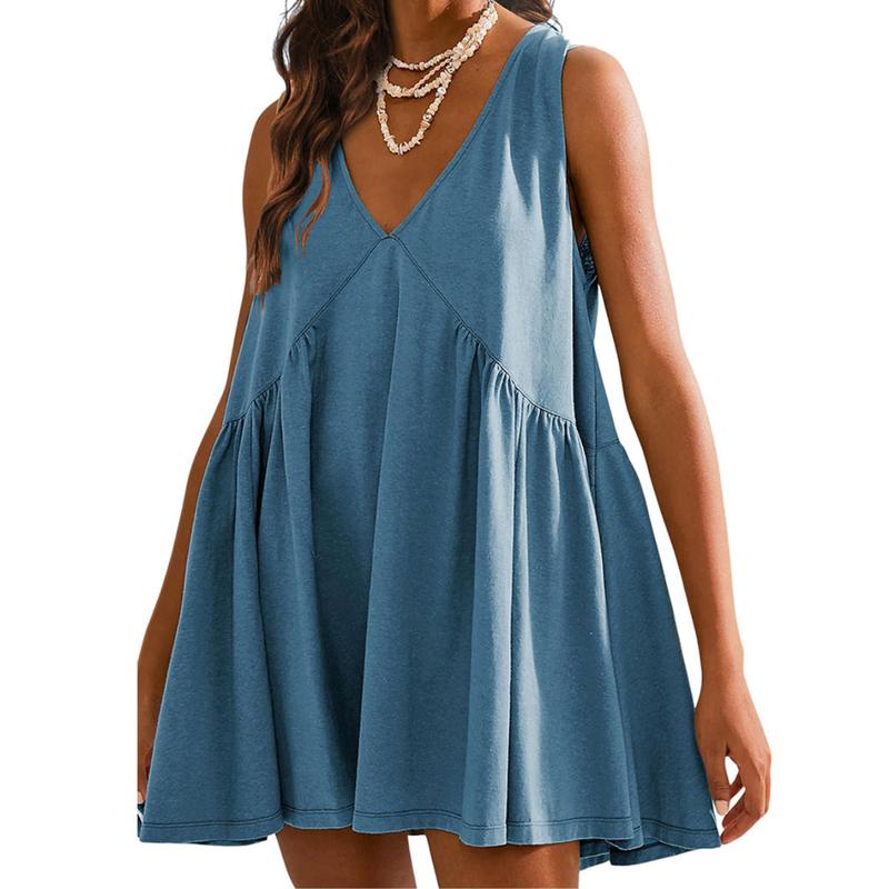 Women's Summer Sleeveless Mini Dress Casual Loose V Neck Sundress with Pockets - Seldom Seen Styles