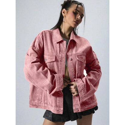 Women's Plain Button Front Drop Shoulder Denim Coat, Casual Long Sleeve Collared Pocket Outerwear for Daily Wear, Ladies Clothes for All Seasons, Clothing for Women