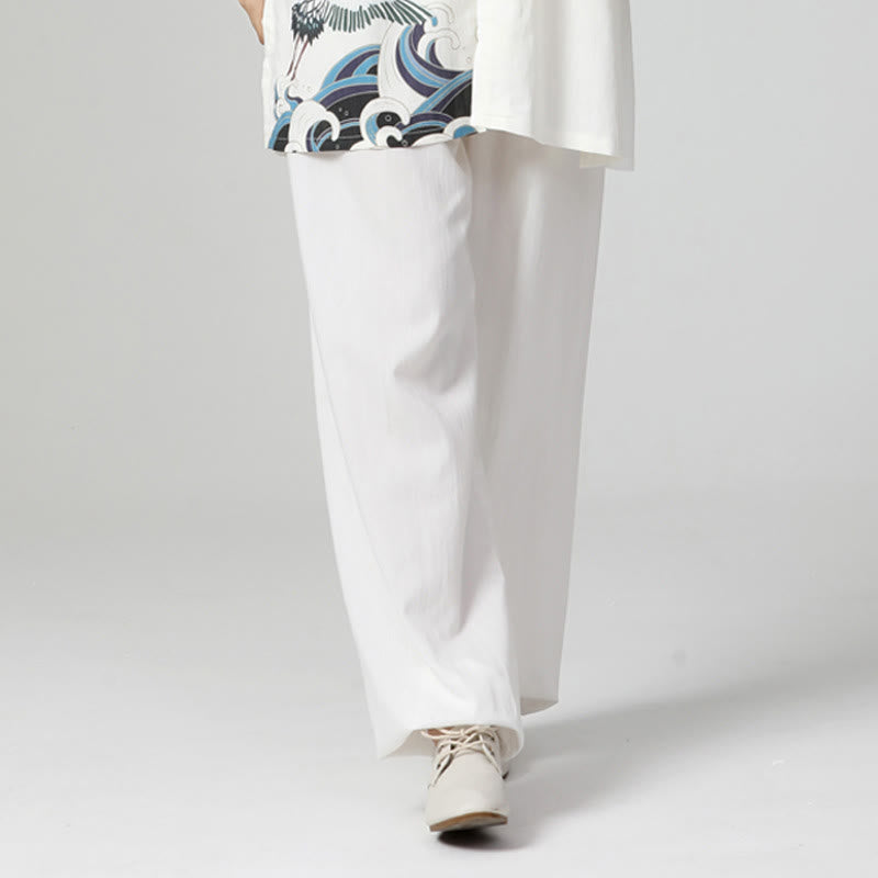 Buddha Stones White Crane Sea Cotton Linen Meditation Prayer Spiritual Zen Tai Chi Qigong Practice Clothing Set - Seldom Seen Styles