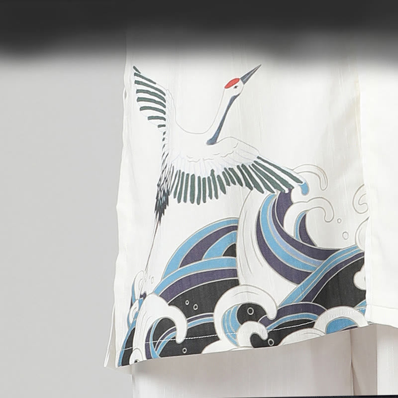 Buddha Stones White Crane Sea Cotton Linen Meditation Prayer Spiritual Zen Tai Chi Qigong Practice Clothing Set - Seldom Seen Styles