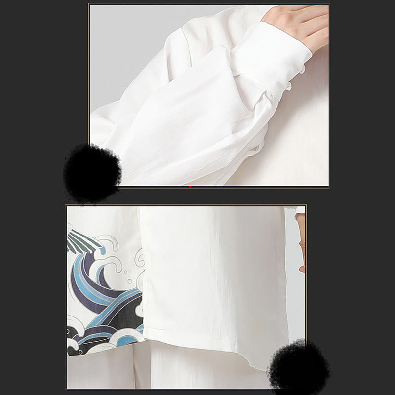 Buddha Stones White Crane Sea Cotton Linen Meditation Prayer Spiritual Zen Tai Chi Qigong Practice Clothing Set - Seldom Seen Styles