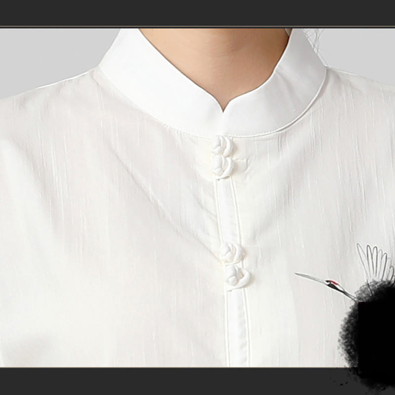 Buddha Stones White Crane Sea Cotton Linen Meditation Prayer Spiritual Zen Tai Chi Qigong Practice Clothing Set - Seldom Seen Styles