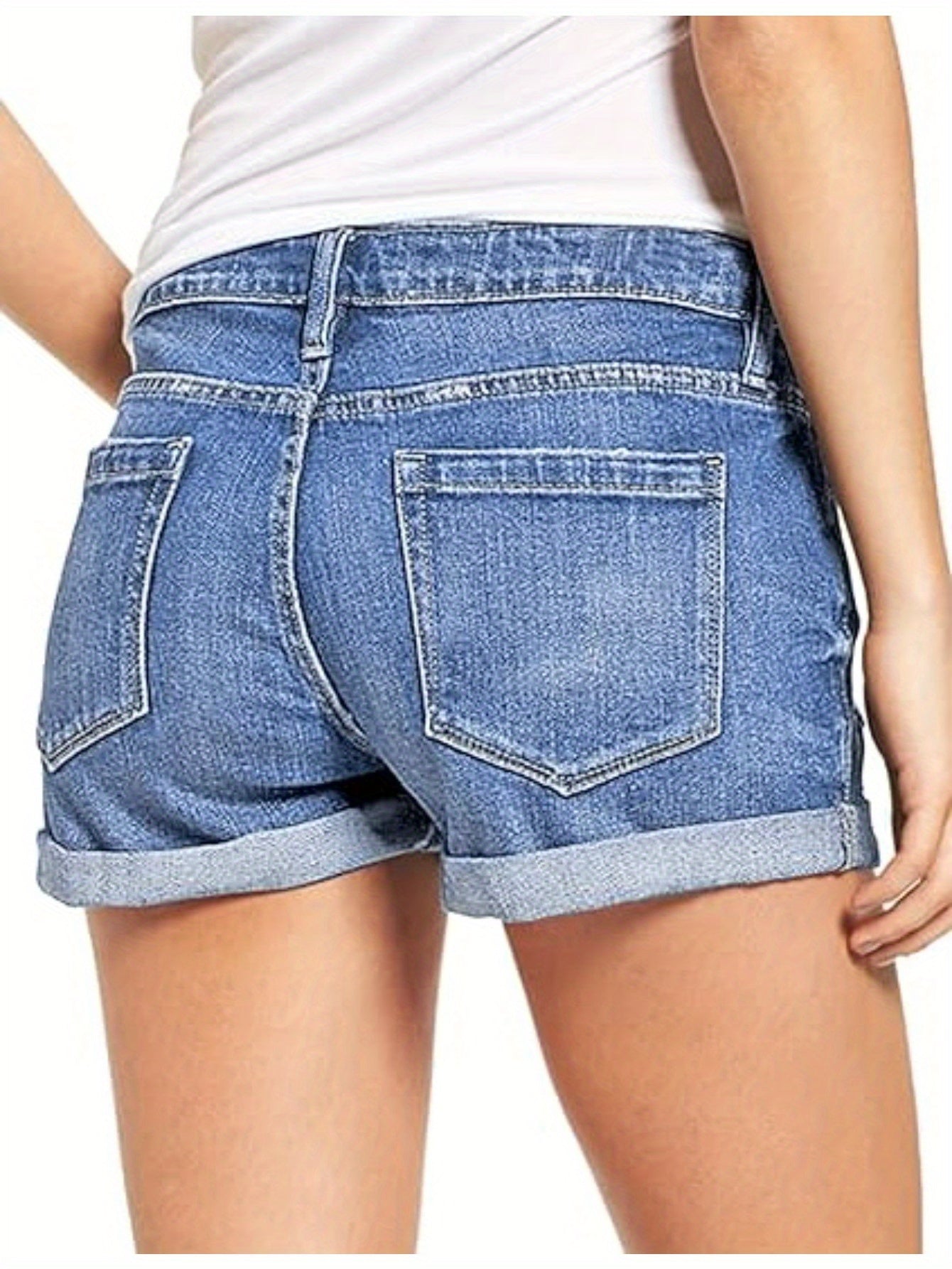 Womens High-Waisted Distressed Denim Shorts - Breathable, Slight Stretch, Solid Color, Machine Washable - Perfect for Spring and Summer Fashion