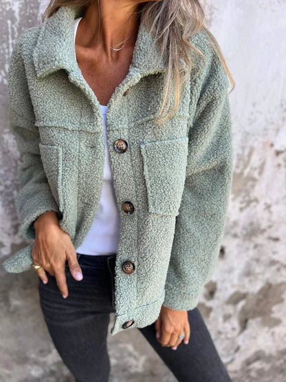 Manteaux d'hiver en fausse fourrure pour femmes, manches longues, revers, poches boutonnées, polaire sherpa, vêtements d'extérieur décontractés et tendance