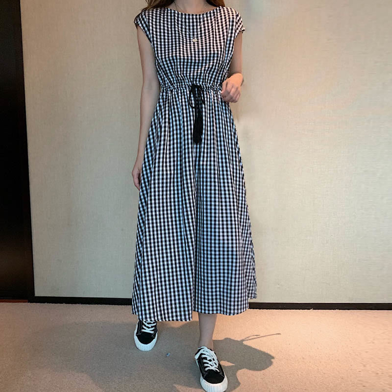 Buddha Stones Casual Eastic Waist Drawstring Design Short Sleeve Cotton Linen Midi Dress - Seldom Seen Styles