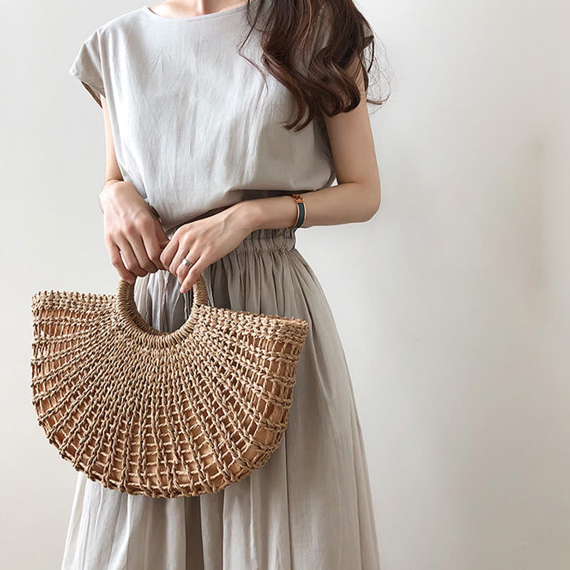 Buddha Stones Casual Eastic Waist Drawstring Design Short Sleeve Cotton Linen Midi Dress - Seldom Seen Styles