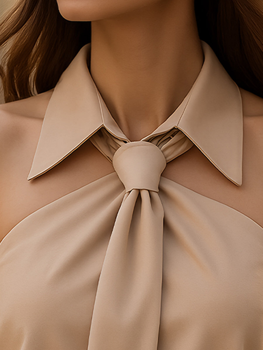 Stylish Sleeveless Halter Blouse with Neck Tie Detail - Seldom Seen Styles