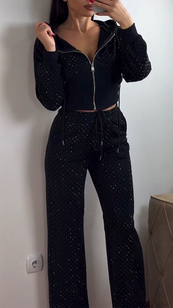 Women's Hooded Zipper Hot Diamond Casual Suit - Seldom Seen Styles
