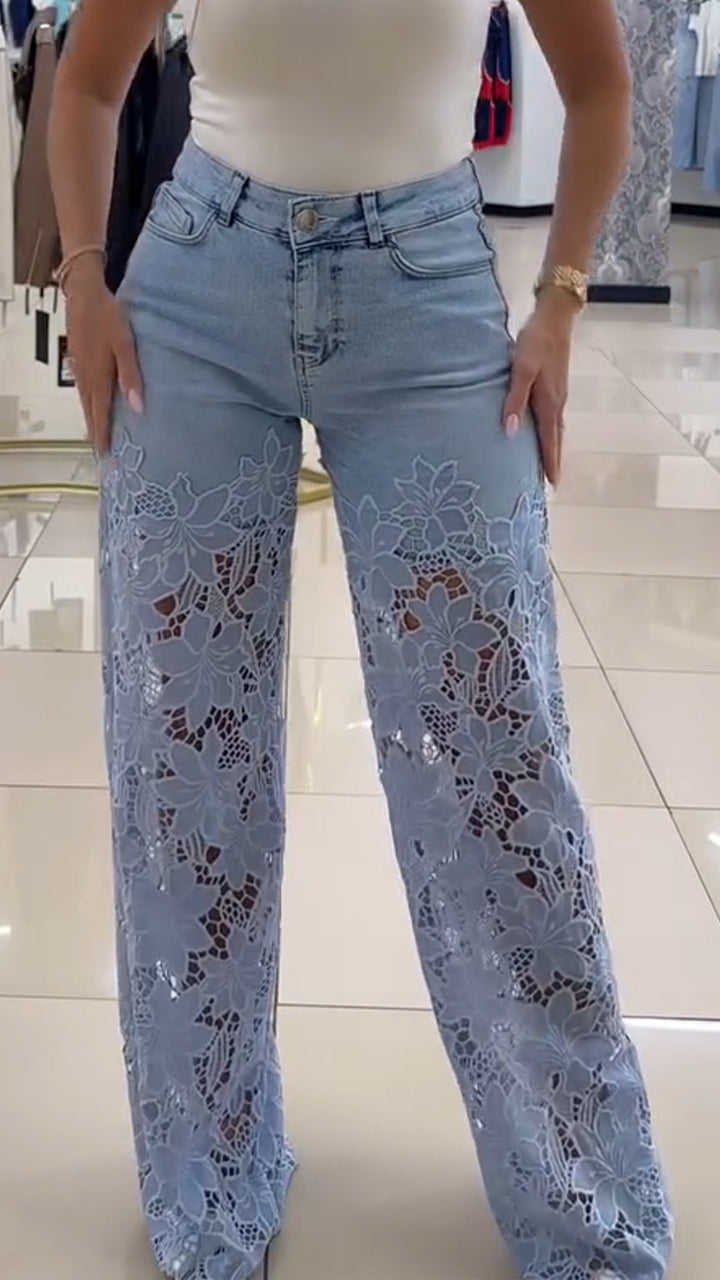 Women's Lace Patchwork Hollow Jeans - Seldom Seen Styles