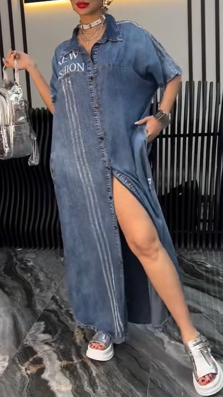 Women's Lapel Tencel Denim Comfortable and Fashionable Dress - Seldom Seen Styles