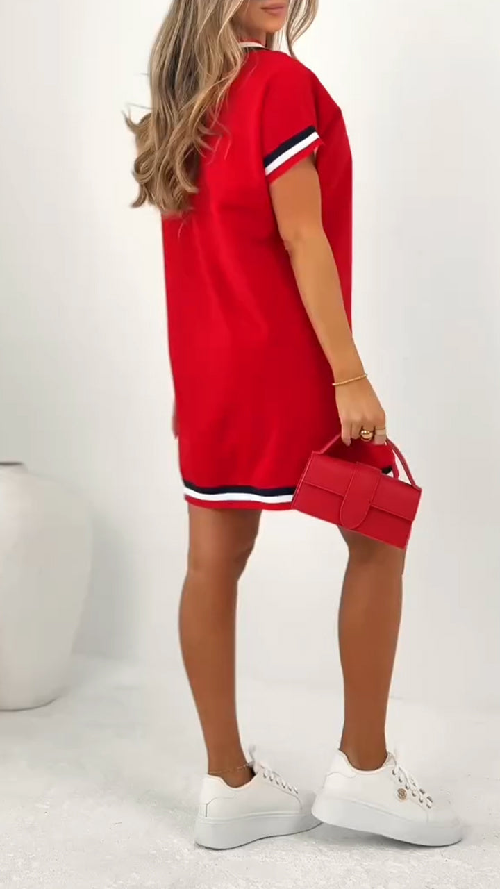 Women's V-neck Contrasting Edge Casual Dress - Seldom Seen Styles